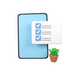 Phone with List app and plant isolated 3d render icon illustration