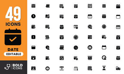 Bold Vector Calendar and Date Icons for Reminder, Planner, Events, and Schedule UI Design