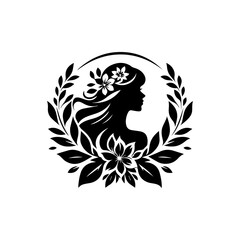 Fototapeta premium Silhouette of a Woman Adorned with Floral and Leafy Embellishments.