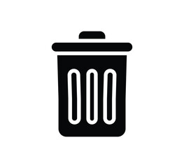 Black silhouette of a simple and modern trash can isolated on white background