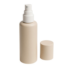 Beige spray bottle with cap on white background transparent background