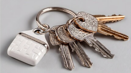 A collection of keys and a decorative key chain.