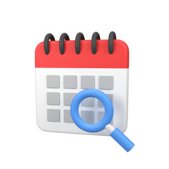 Calendar with search isolated 3d render icon illustration