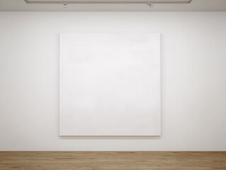 Obraz premium Empty white canvas frame in modern minimalist gallery space with track lighting - perfect mockup template for artwork display, exhibitions, and creative presentations