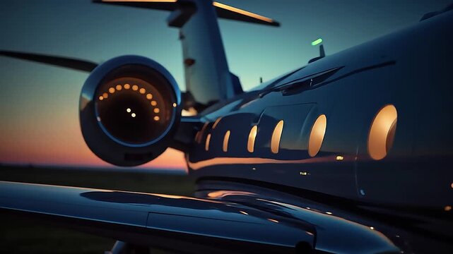 a private jet's rear section at dusk