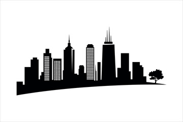 Obraz premium Black cityscape with tree silhouette buildings