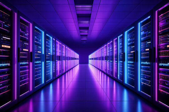 Server Room With Neon Lights technology data