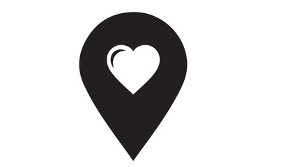 Black map pointer with heart shape symbol, vector illustration