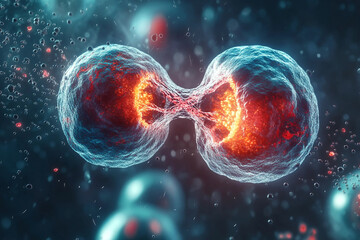 Generative AI illustration of microscopic bacterial forms showcasing vivid molecular structures and glowing effects