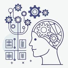 Artificial intelligence concept vector with digital brain neural network circuit pattern and machine learning icons





