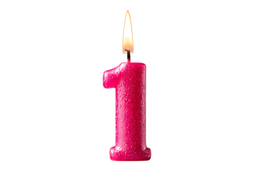 Pink number one candle ablaze