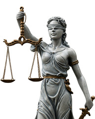 Lady Justice Statue Holding Scales and Sword – Transparent Background PNG