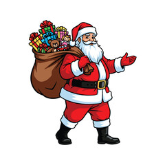 Santa Claus carrying gift bags on a white background