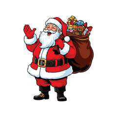 Santa Claus carrying gift bags on a white background