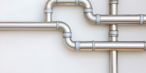 Interconnected Metallic Piping System on a White Background