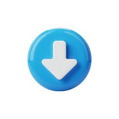 Blue circle with white down arrow isolated on a transparent background download symbol