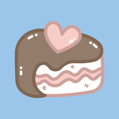 cute chocolate cake with pink heart topping illustration