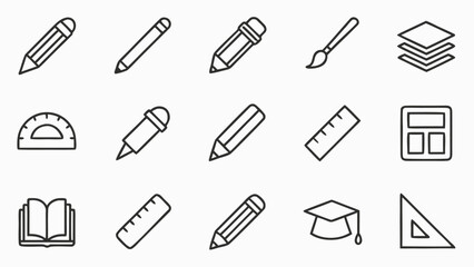Drawn school supplies and education icons collection Clipart Silhouette