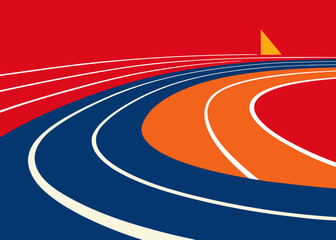 Abstract running track with bold colors and geometric shapes