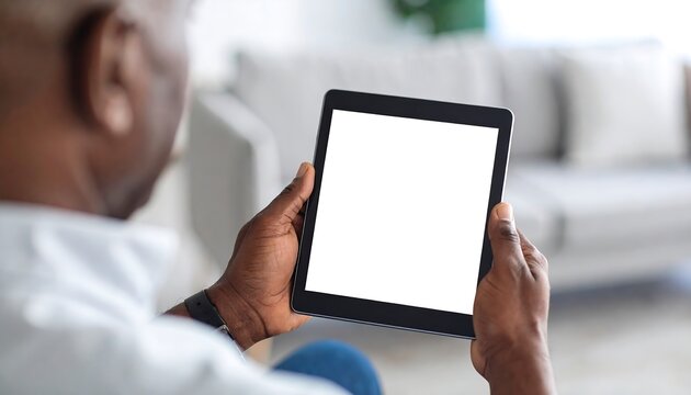Senior man using a tablet in a living room