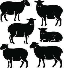 Sheep Silhouette Vector Set Farm Animal Black Silhouettes Collection