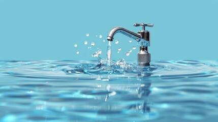 Natural flowing faucet with abstract water splash. Ideal for eco-themed branding, clean UI, educational illustrations, or stylish poster decor.