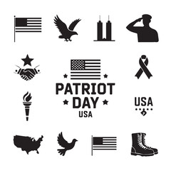 Collection of patriotic american symbols and icons representing national pride and remembrance for patriot day and veterans