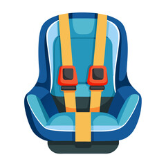 Illustration of a baby car seat with comfortable padding and secure safety features