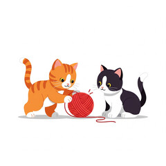 Fototapeta premium vector of orange kitten and black kitten playing with a ball of yarn
