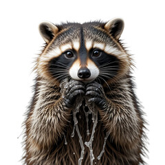 Obraz premium Adorable Raccoon Drinking Water Close Up Portrait Wildlife Photography Furry Mammal
