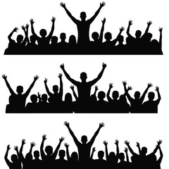 Crowd cheering with raised arms in silhouette celebration people