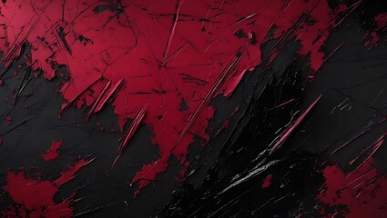 Dramatic abstract background with a distressed black surface, featuring bold red paint splashes and deep scratches.