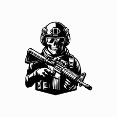 Armed Skull Soldier in Military Gear.