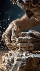 Close-up of sculpted hands working clay