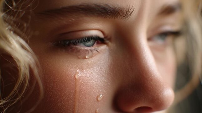 Emotional journey: closeup of tearful eye capturing vulnerable expression and deep emotion