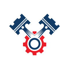 Obraz premium Blue and red engine pistons and gear graphic symbol mechanical automotive