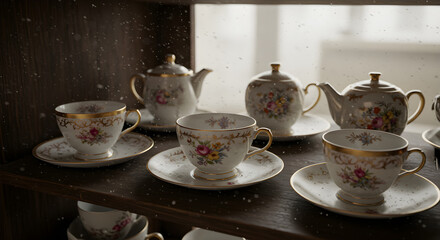 Fototapeta premium High-Angle View of Elegant China Teacup Collection