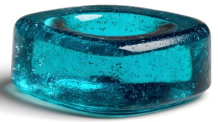 Obraz premium Teal glass decorative bowl with a hollow center.
