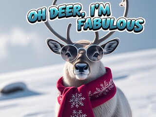 Reindeer winter fashion snowy landscape.