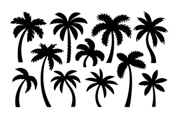 Obraz premium Palm Tree Silhouette Set: Tropical Vector Icons of Diverse Foliage Styles