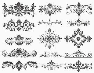 Border line, divider vector set, decorative floral ornamental elements design, swirl patterns vintage set graphic illustrations, embellishment isolated art collection