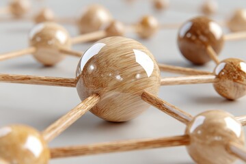 Close-Up View of Wooden Molecular Structure Showcasing the Intricacies of Chemistry and Natural Materials with a Modern Aesthetic Appeal for Educational Purposes