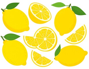 Flat lay of various lemon slices and whole lemons