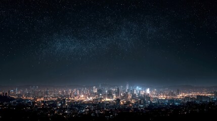 City lights twinkling beneath a star-studded night sky