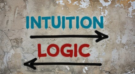 Obraz premium Intuition vs Logic Graffiti on Weathered Wall Choice concept.