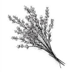 Fototapeta premium Simple black clean line art drawing of a cluster of wild lavender sprigs
