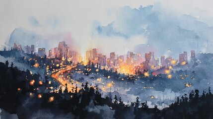 City lights painted on hills at dawn
