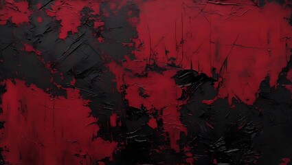 Abstract grunge background concept with dramatic red and black scratched paint texture on a dark wall