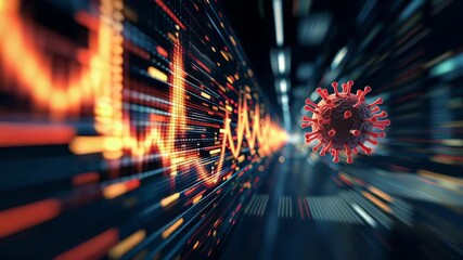 Digital Motion of Virus Abstract Data Visualization Highlighting Pandemic Health Crisis and Economic Impact Urgency - Powered by Adobe
