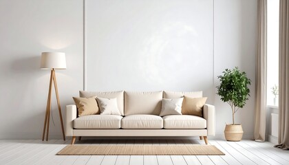 Beige living room with wooden accents